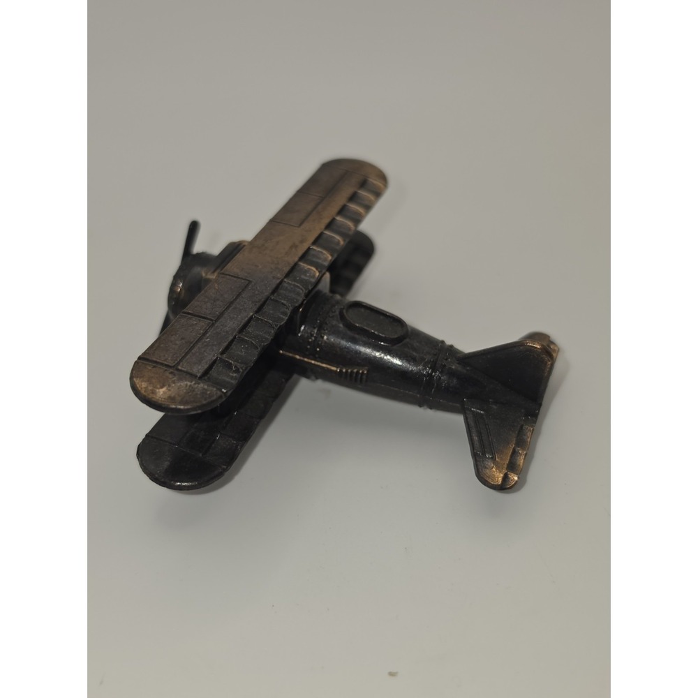 Vintage Antique Die Cast Metal Bi Plane Airplane Pencil Sharpener